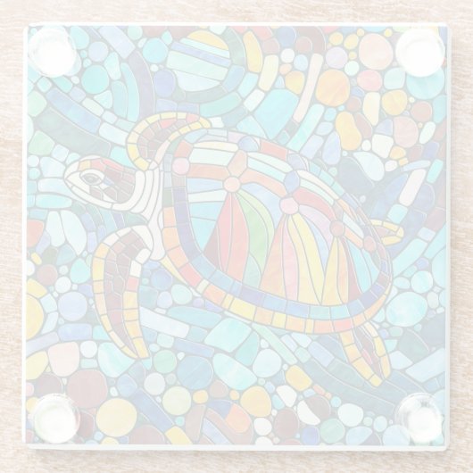 Turtle Colorful Mosaik Art Glasuntersetzer (Rückseite)