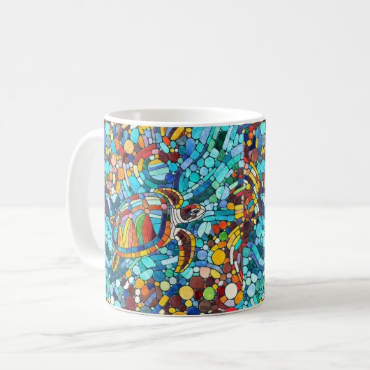 Turtle Colorful Mosaik Art Kaffeetasse (Vorderseite Links)