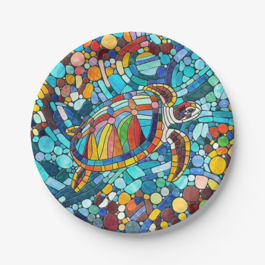 Turtle Colorful Mosaik Art Pappteller (Vorderseite)