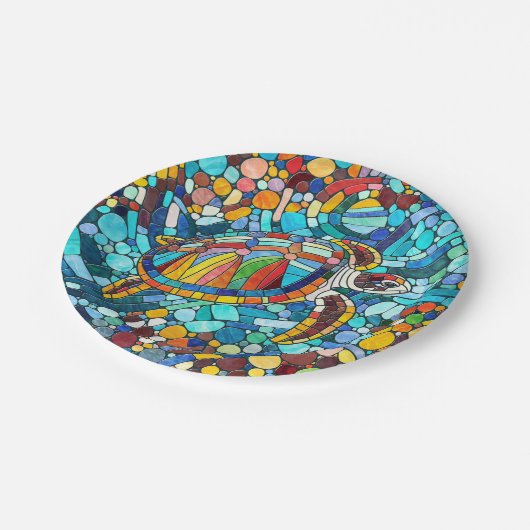 Turtle Colorful Mosaik Art Pappteller (Schrägansicht)