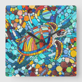 Turtle Colorful Mosaik Art Quadratische Wanduhr