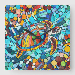Turtle Colorful Mosaik Art Quadratische Wanduhr