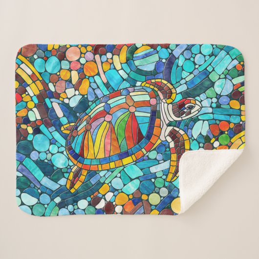 Turtle Colorful Mosaik Art Sherpadecke (Vorderseite (Horizontal))