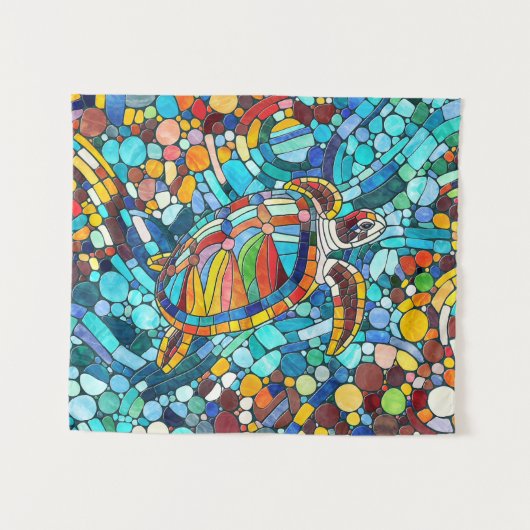 Turtle Colorful Mosaik Art Wandteppich (Vorderseite (Horizontal))