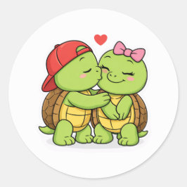 Turtle couple sweet moment runder aufkleber