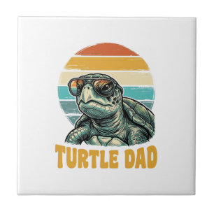Turtle Dad Retro Sonnenuntergang Vintage Gravur Ve Fliese