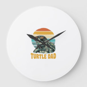 Turtle Dad Retro-Sonnenuntergang Vintage-Gravur-Ve Große Wanduhr