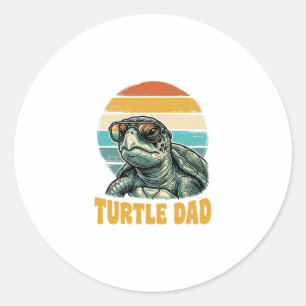 Turtle Dad Retro Sonnenuntergang Vintage Gravur Ve Runder Aufkleber
