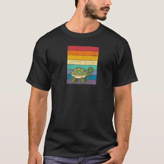 Turtle Distressed Vintage Retro Style Rainbow T-Shirt (Vorderseite)