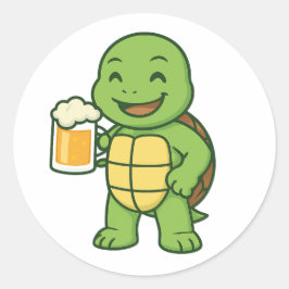 Turtle drinking beer runder aufkleber