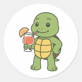 Turtle drinking cocktail  runder aufkleber