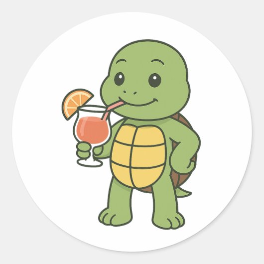 Turtle drinking cocktail runder aufkleber (Vorderseite)