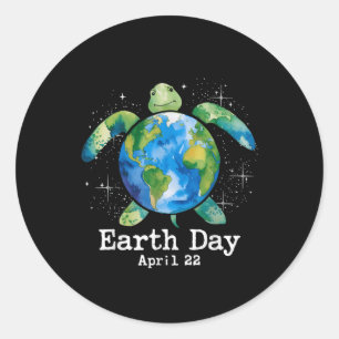 Turtle Earth Day Shirt für Frauen Kindererziehung Runder Aufkleber