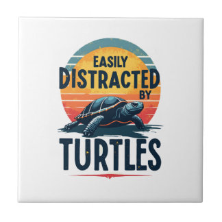 Turtle Easily Distracted By Turtles Sea Vintage Ki Fliese