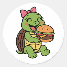 Turtle eating a burger runder aufkleber