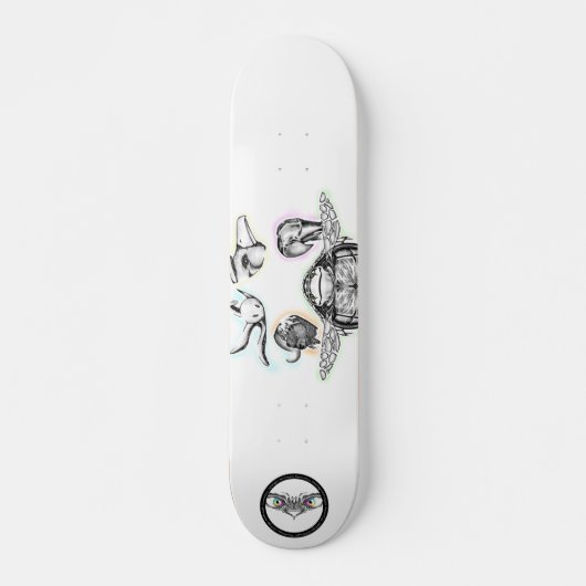 Turtle Elephant Bear Bird Octopus line art drawing Skateboard (Vorne)