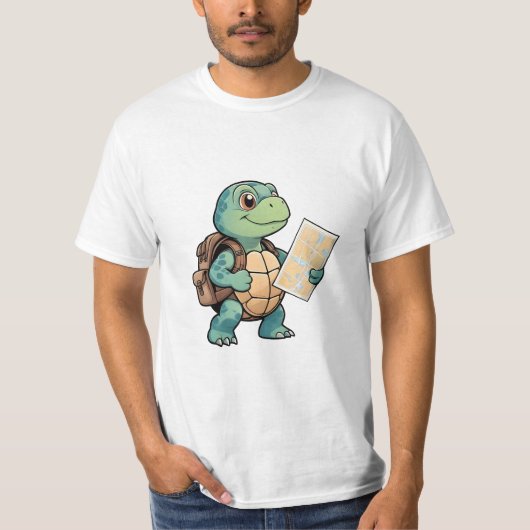 Turtle Explorer with Map – Cute Travel Art. T-Shirt (Vorderseite)
