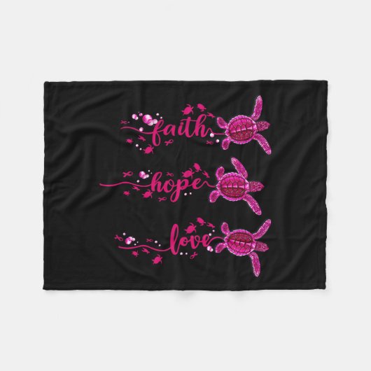 Turtle Faith Hope Liebe Rosa Ribbon Brustkrebs A Fleecedecke (Vorderseite (Horizontal))