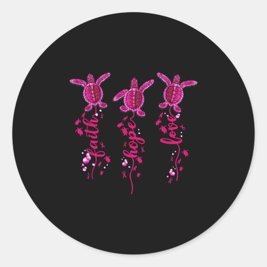 Turtle Faith Hope Liebe Rosa Ribbon Brustkrebs A Runder Aufkleber (Vorderseite)