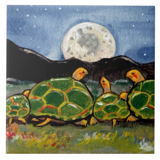 Turtle Family and Moon Night Scene 6" Tile Trivet Fliese (Vorderseite)