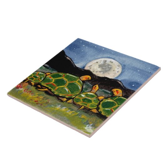 Turtle Family and Moon Night Scene 6" Tile Trivet Fliese (Seite)