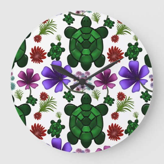 Turtle floral pattern  große wanduhr (Vorderseite)