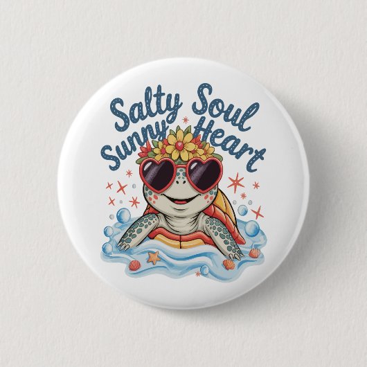 Turtle Floral Summer Beach Button (Vorderseite)