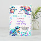 Turtle girl party theme invitation einladung (Stehend Vorderseite)