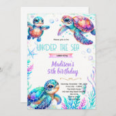 Turtle girl party theme invitation einladung (Vorne/Hinten)