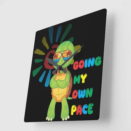 Turtle going at his own pace quadratische wanduhr (Winkel)