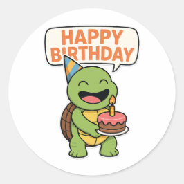 Turtle Happy Birthday  Runder Aufkleber