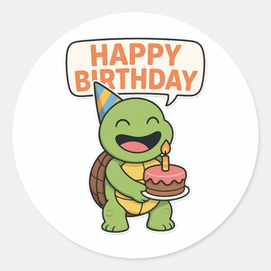 Turtle Happy Birthday  Runder Aufkleber (Vorderseite)