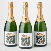 Turtle Hawaiian Sea Turtles Hibiskus Blume Schaumweinetikett (Flaschen)