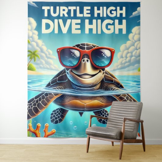 Turtle High Dive Artwork Perfekt for Turtle Lovers Wandteppich (Beispiel)