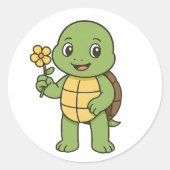 Turtle holding a flower runder aufkleber (Vorderseite)