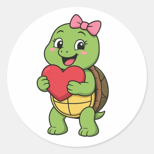 Turtle holding a heart runder aufkleber (Vorderseite)