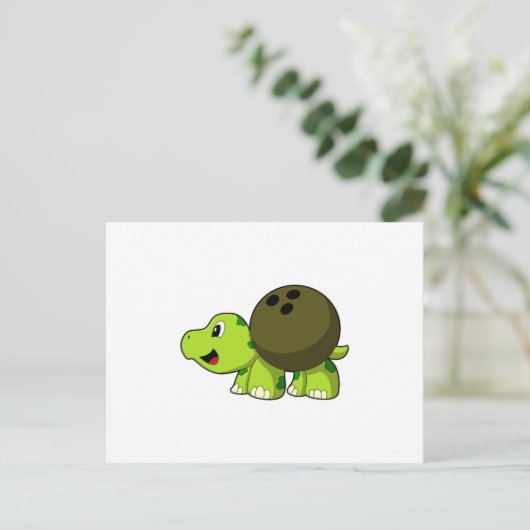 Turtle im Bowling mit Bowlingball Postkarte (Stehend Vorderseite)
