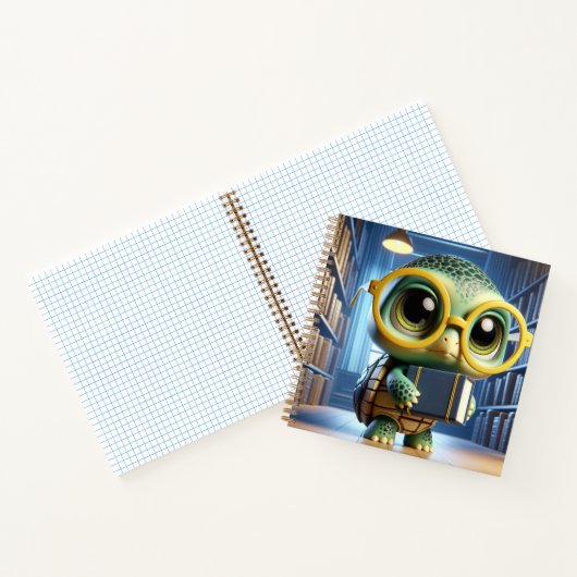 Turtle in Glasses in Library, by Natasha Us   Notizblock (Innenseite)