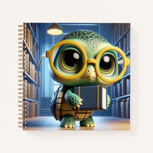 Turtle in Glasses in Library, by Natasha Us   Notizblock (Vorderseite)