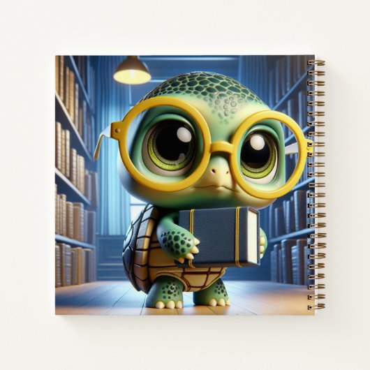 Turtle in Glasses in Library, by Natasha Us   Notizblock (Rückseite)