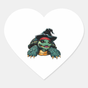 Turtle in Hexenhut Halloween Spooky Fun Herz-Aufkleber