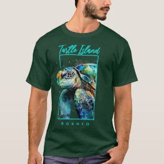 Turtle Island Borneo Aquarell Meeresschildkröte Po T-Shirt