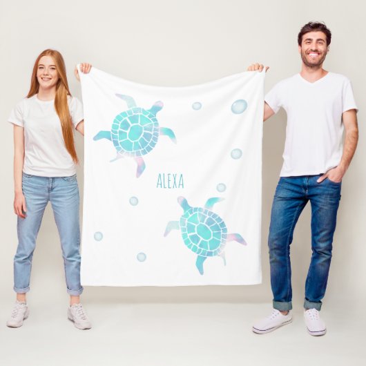 Turtle Kids Under The Sea Watercolor Pastel Fleecedecke (Beispiel)