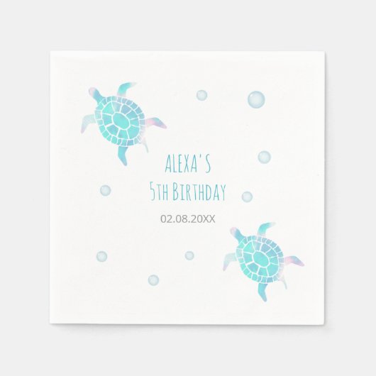 Turtle Kids Under The Sea Watercolor Pastel Party Serviette (Vorderseite)