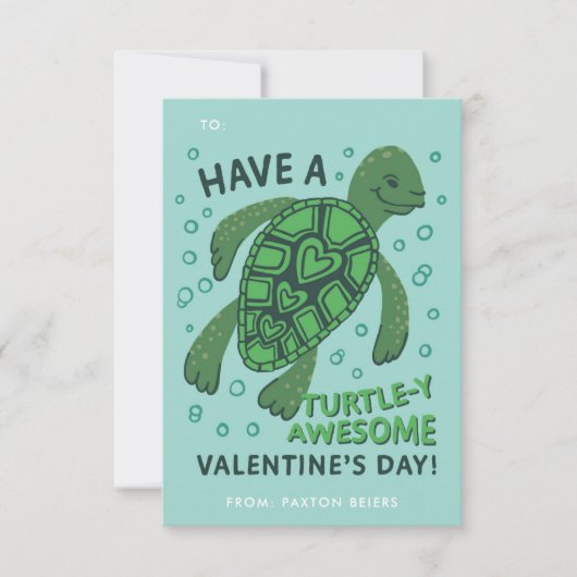 Turtle-Klassenzimmer Valentine's Exchange Card Einladung (Vorderseite)