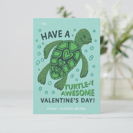 Turtle-Klassenzimmer Valentine's Exchange Card Einladung (Stehend Vorderseite)