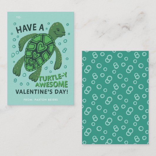 Turtle-Klassenzimmer Valentine's Exchange-Note-Kar Mitteilungskarte (Vorne/Hinten)