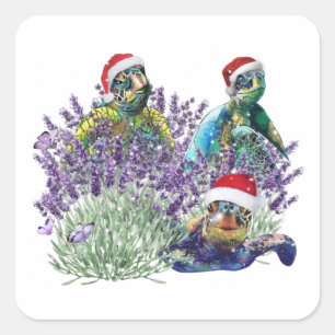 Turtle Lavendel Weihnachten Shirt Weihnachten Weih Quadratischer Aufkleber
