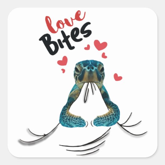 Turtle Liebe Bites T - Shirt Valentines Gift T - S Quadratischer Aufkleber (Vorderseite)