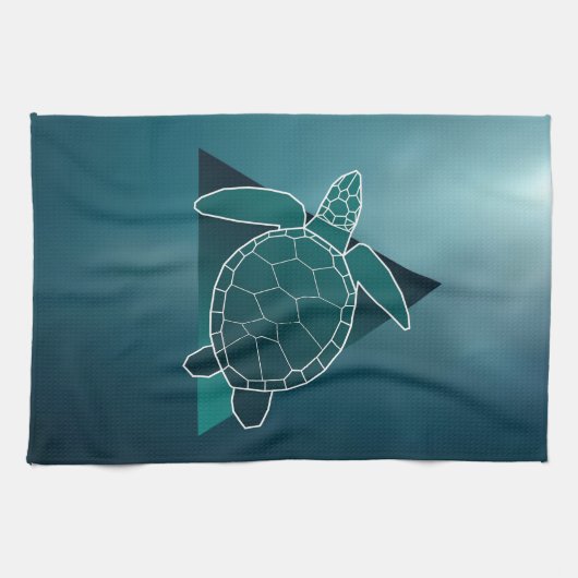 Turtle Lover Green Geometric Turtle Geschirrtuch (Horizontal)